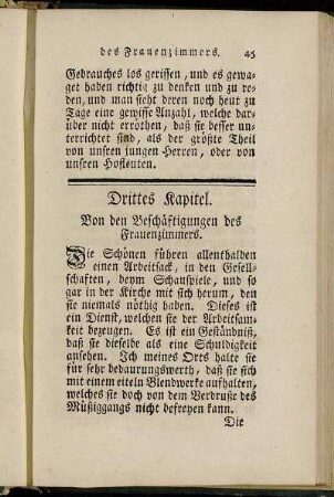 Drittes Kapitel. Von den Beschäftigungen des Frauenzimmers.