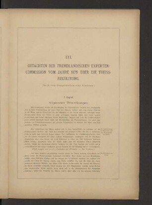 III. Gutachten der fremdländischen Experten- commission vom Jahre 1879 über die Theiss-Regulierung.