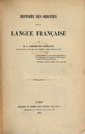 Histoire des origines de la langue française