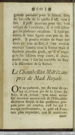 Le Chambellan Miltiz aupres de Mad. Royale