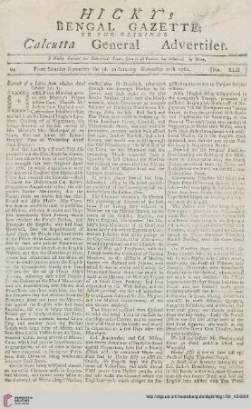 42: Hicky's Bengal gazette, or The original Calcutta general advertiser