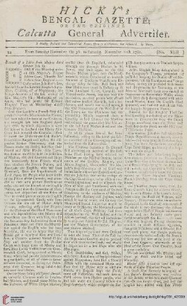 42: Hicky's Bengal gazette, or The original Calcutta general advertiser