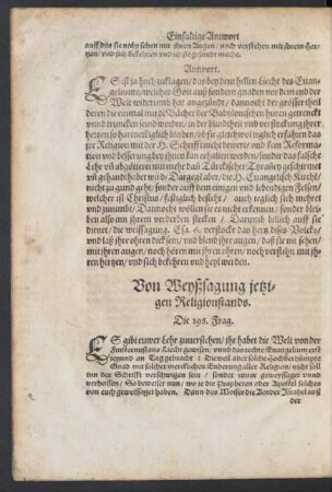 Von Weyßsagung jetzigen Religionstands.