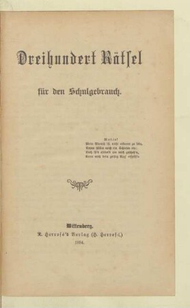 Dreihundert Rätsel für den Schulgebrauch