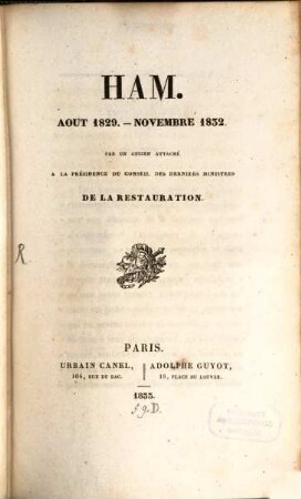 Ham : Aout 1820 - November 1832