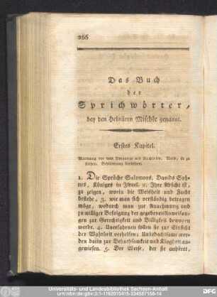 Das Buch der Sprichwörter, bey den Hebräern Mischle genannt.