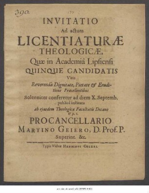 Invitatio Ad actum Licentiaturae Theologicae