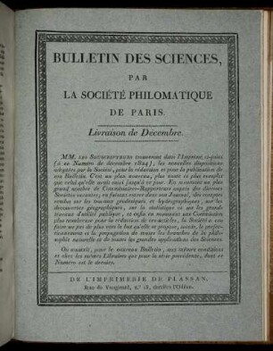 Bulletin Des Sciences, Par La Société Philomatique De Paris. Livraison de Décembre.