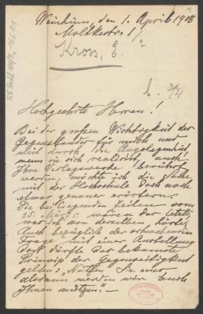 Brief an B. Schott's Söhne : 01.04.1908