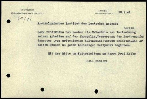 DAI Athen an DAI Zentrale
