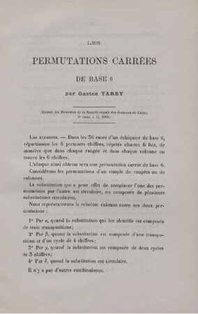 LES PERMUTATIONS CARRÉES DE BASE 6.