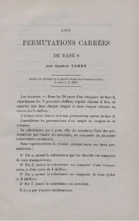 LES PERMUTATIONS CARRÉES DE BASE 6.