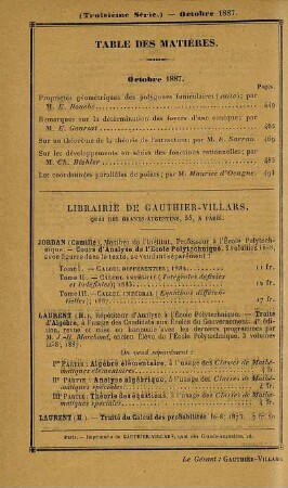 Table des matières. Octobre 1887.