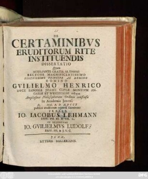 De Certaminibvs Eruditorum Rite Instituendis Dissertatio