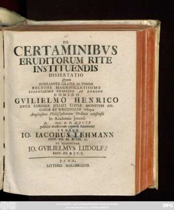 De Certaminibvs Eruditorum Rite Instituendis Dissertatio