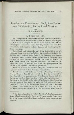 Beiträge zur Kenntniss der Staphylinen-Fauna von Süd-Spanien, Portugal und Marokko.
