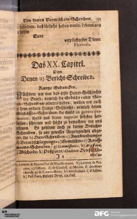 Das XX. Capitel. Von Denen a) Bericht-Schreiben.