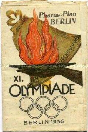 Stadtplan des Zentrums von Berlin mit Detailkarten von den olympischen Sportstätten und des Olympischen Dorfes