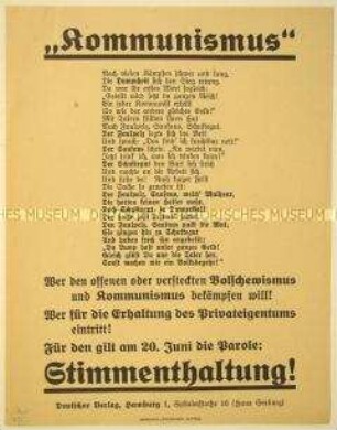 In Versform gefasster antibolschewistischer und antikommunistischer Boykottaufruf gegenüber dem Volksentscheid zur Fürstenenteignung