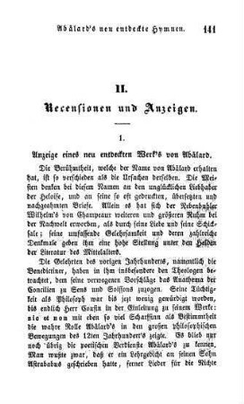 141-158 "Anzeige eines neu entdeckten Werk's von Abälard"