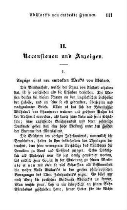 141-158 "Anzeige eines neu entdeckten Werk's von Abälard"