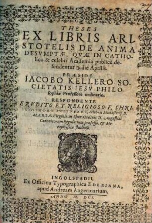 Theses ex libris Aristotelis de anima desumptae