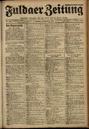Erste Ausgabe vom Dienstag, den 09. Dezember 1924.