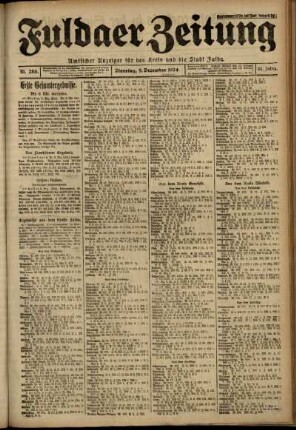 Erste Ausgabe vom Dienstag, den 09. Dezember 1924.