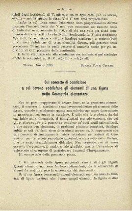Sul concetto di condizione a cui devono soddisfare gli elementi di una figura nella Geometria elementare.
