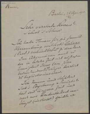 Brief an B. Schott's Söhne : 26.04.1911