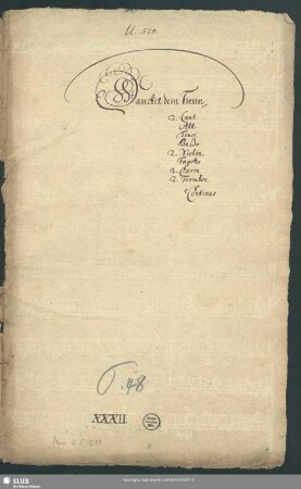 Danket dem Herrn und prediget seinen Namen - Mus.2-E-511 : V (5), Coro, orch, bc