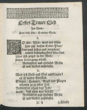 Erstes Trauer-Lied Im Thon: Freu dich sehr/ O meine Seele.