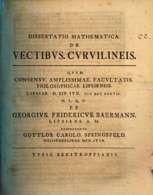 Dissertatio. Mathematica. De. Vectibvs. Cvrvilineis