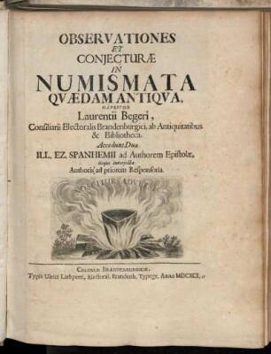 Observationes Et Coniecturae In Numismata Quaedam Antiqua