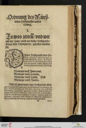 Ordnung des Fürstlichen Hoffgerichts auffm Gebirg (I. - XLVII.)