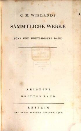 C. M. Wielands Sämmtliche Werke, 35. Aristipp : Dritter Band