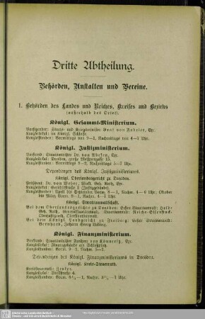 Dritte Abtheilung. Behördenverzeichnis : Dritte Abtheilung. Behörden, Anstalten und Vereine