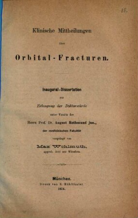 Klinische Mittheilungen über Orbital-Fracturen