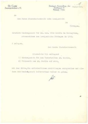Dr. Otto Mauthe - Gnadengesuch an den Oberstaatsanwalt in Tübingen, Befürwortungsschreiben zum Gnadengesuch des Bischofs von Rottenburg u.a. - Blatt 01-16