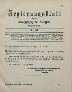 Nr. 203: Ministerialverordnung vom 16. August 1916 über Käse