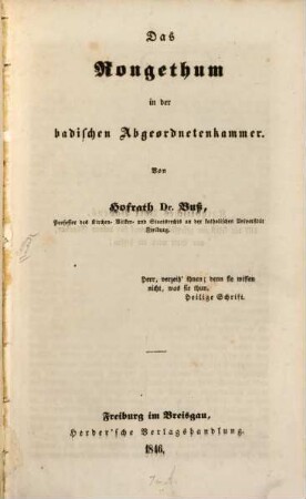 Das Rongethum in der badischen Abgeordnetenkammer