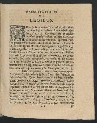 Exercitatio VI. De Legibus.