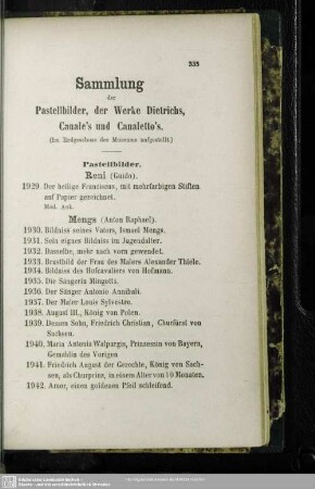Sammlung der Pastellbilder, der Werke Dietrichs, Canale´s und Canaletto´s