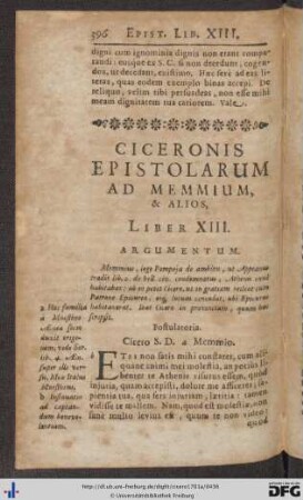 Ciceronis Epistolarum Ad Memmium, Et Alios, Liber XIII.