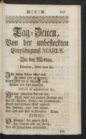Tag-Zeiten, Von der unbefleckten Empfängnuß Mariae