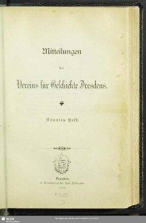 9.1889: Mitteilungen des Vereins für Geschichte Dresdens