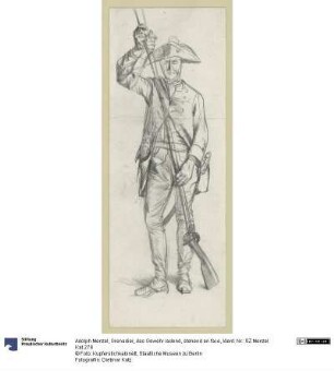 Grenadier, das Gewehr ladend, stehend en face
