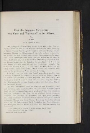 Über die langsame Vereinigung von Chlor und Wasserstoff in der Wärme.