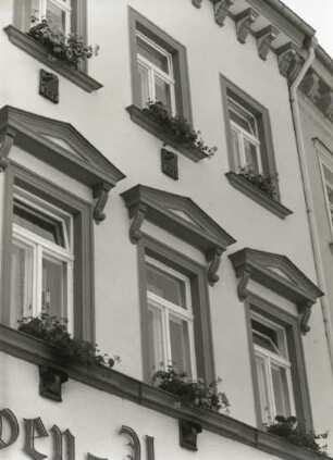 Oschatz, Neumarkt 9. Löwen-Apotheke (1501/1900). Fenster