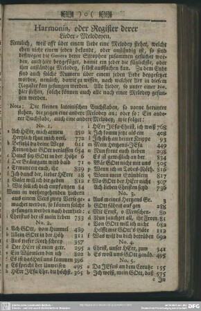 Harmonia, oder Register derer Lieder-Melodeyen